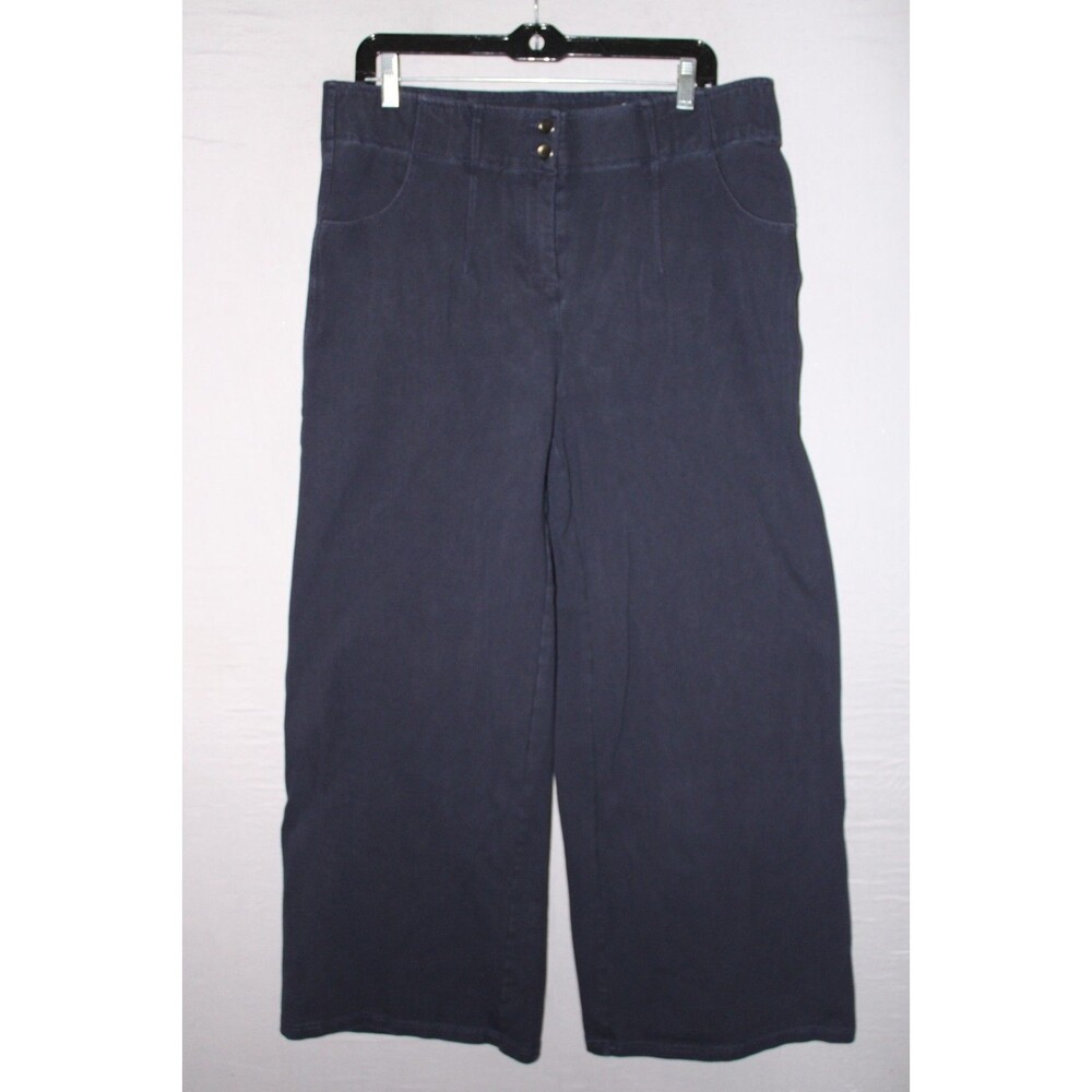 Chicos Pants Womens 2 (12) Solid Blue Dark Wash Wide Leg Pull On Soft Casual
